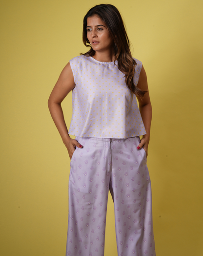 Mauve Cropped Polta Dots Top With Pear Fit