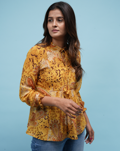 Paisley Printed Top In Ochre Yellow