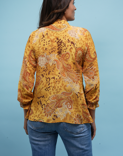 Paisley Printed Top In Ochre Yellow
