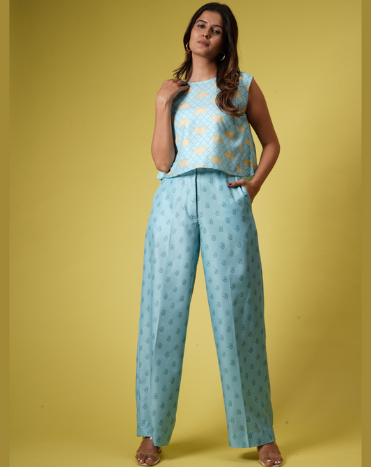 Blue Coloured Top And Bottom Co Ord Set