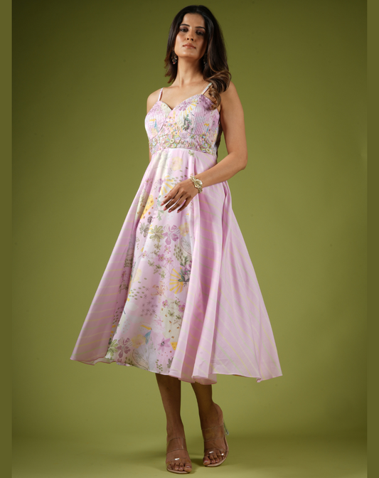 Pink Viscose Printed Dress