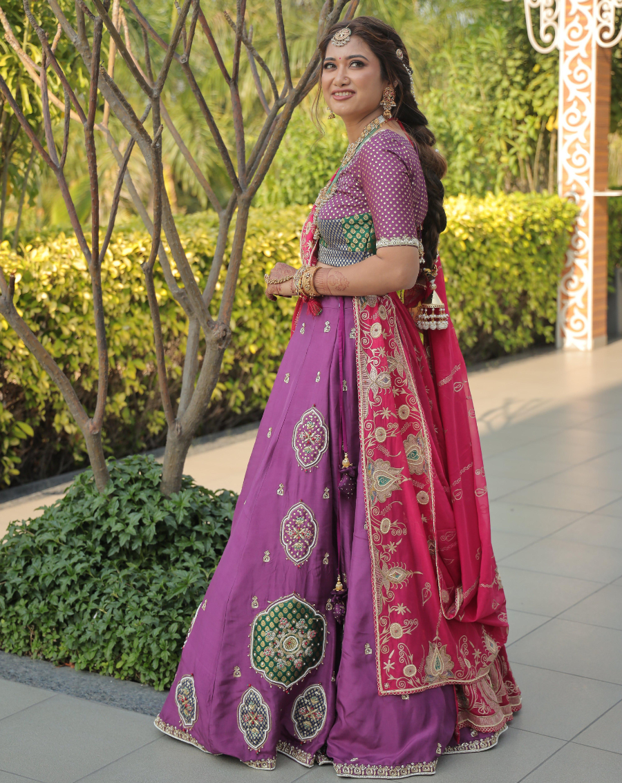 Featuring hand embroidered detatchable double layered lehenga