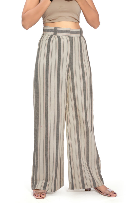 Peach Handloom Cotton Striped Pants