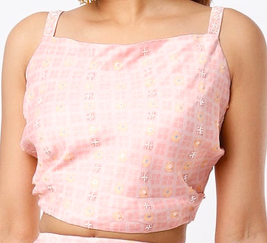 Peach Satin Embroidered Top