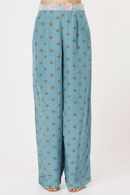 Blue Printed Pant Set