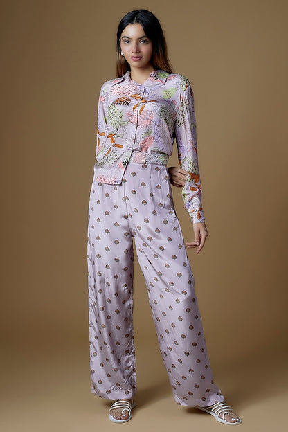 Onion Pink Crape Printed & Embroidered Pants